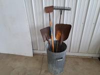 Qty of Hand Tools and (2) Galvanized Cans