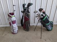 (3) Golf Bags with Various Clubs 