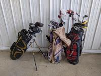 (3) Golf Bags with Various Clubs 