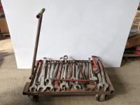 Metal Cart with Wrenches and Pipe Wrenches 