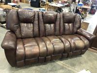 3 Seat Reclining Leather Couch and Wooden Side Table 