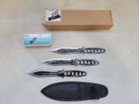 3 Piece Throwing Knives and 4 Inch 1 Sharpening Tool 