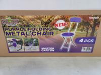 4 Piece Purple Folding Metal Chairs 