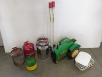 Creamer, Tractor Mailbox and (3) Antique Fuel Cans 