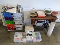 Singer Sewing Machine, Crafting Items, Books and Plastic Stool 