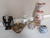 Collection of Vintage Chinese Vases and Death Mask