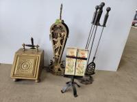 Vintage Fireplace Fan, Ash Box, Poker Set and Match Box Holder
