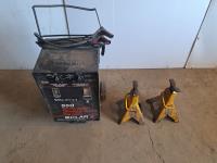 Solar 550 12V Battery Charger and (2) Ton Jack Stands 
