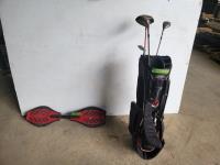 Golf Bag with 4 Clubs and Ripstik Castor Board