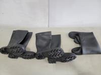 (1) Pair Size 12 Regular (2) Size 12 Steel Toe Black Rubber Boots 