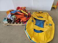 Inflatable Raft, Qty of Life Jackets (Various Sizes), Scuba Gear, Motor Blade and Marine Wiper Motor