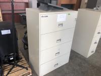 Sentry Safe Four Drawer Concrete Fireproof Filing Cabinet and (3) Office Chairs