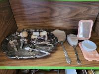 Vintage Shaving Items, Brush, Mirror and Tray