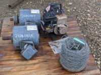 (2) Electric Motors, Briggs & Stratton Pump and Barbed Wire