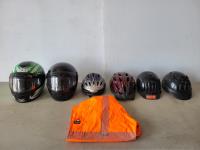 Qty of Helmets and Helly Hansen XL FR Coat