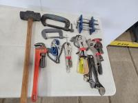 Sledge Hammer, Pipe Wrench, Clamps and Wrenches 