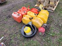 (9) Jerry Cans and Assorted Funnels