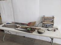 Assorted Antique Tools, Saws, Axe, Shovels