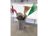 Qty of Garden Tools and (2) Poly Garbage Can with Lids