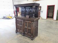 Antique 16Th Century Elizabethan Period Cupboard with Antique Two Compartment Tea Caddy