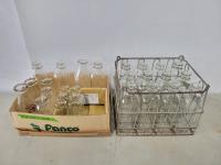 (12) Milk Bottles in Metal Crate and (15) Assorted Milk Bottles 