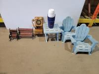 Childrens (2) Adirondack Chairs and Table, Vintage Telephone and Mini Bench