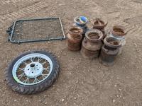 (6) Milk Cans, Gate and Wheel