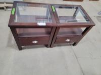(2) Wood End Tables with Glass Tops