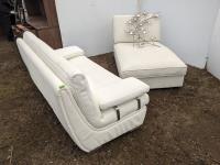 White Leather Couch & Lounger, (2) Wall Decorations