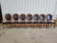 (7) Wood and Faux Leather Chairs