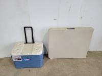 Coleman 50 Qt Cooler On Wheels and Folding Table