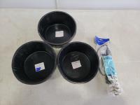 (3) 2L Rubber Buckets and 10 Inch Immersion Water Heater 