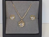 SMARTLIFE 14K Gold Plated Flower Necklace and Stud Earrings