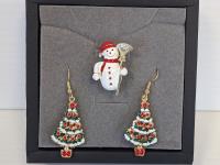 SMARTLIFE 14K Gold Plated Christmas Snowman Brooch and Christmas Tree Earrings