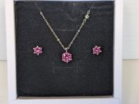 SMARTLIFE Pink Sapphire Halo 8.0mm Pendant and 6.0mm Earrings