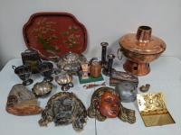 Qty of Copper and Silver Items and (3) Vintage Face Wall Art 