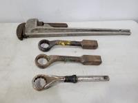 Westward 36 Inch Pipe Wrench and (3) 1-13/16 Inch Hammer Wrenches