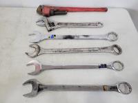 Benchmark 24 Inch Pipe Wrench, 18 Inch Crescent Wrench and (4) Combination Wrenches