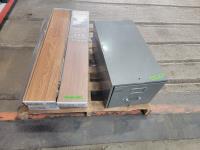 (4) Boxes of Creative Surface Laminate Flooring- Morning Oak and Filing Cabinet