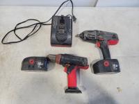 18 Volt Snap-On 1/2 Inch Impact Wrench, Snap-On Drill, Charger and 18 Volt Extra Battery 