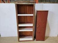 Four Tier Home-Built Rustic Shelf and Wooden Cupboard