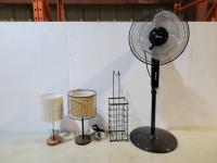 (2) Table Lamps, Toilet Paper Holder and Garrison Fan
