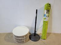 Small Patio Table, Patio Umbrella Stand and Canvas Spring Green Market Umbrella
