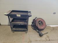 Shop Cart with Drawer and Alemite Reel with Oil Dispensing Hose with Nozzle 