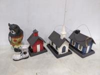 (3) Bird Feeders and (1) Owl Decoy