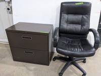 Rolling Office Chair and Two Drawer File Cabinet