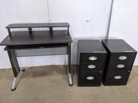 Desk and (2) 3-Drawer Filing Cabinets