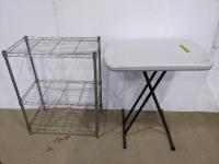 Three Tier Wire Shelf and Small Folding Table