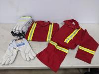 (2) Size 40T FR Red Coveralls with Reflective Striping and (6) Pairs of Gloves