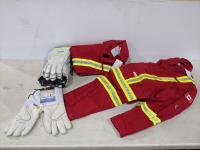 (2) Size 48R FR Red Coveralls with Reflective Striping and (6) Pairs of Gloves